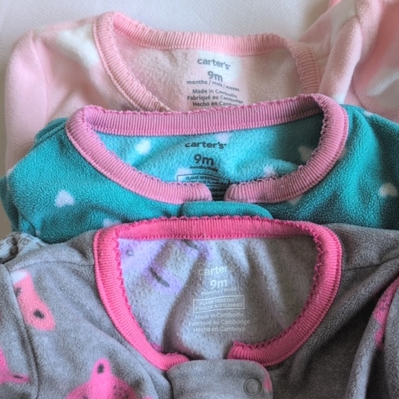 carter's 3-pack fleece zipper footie sleeper pajamas bundle 9 months baby girl - Picture 5 of 10